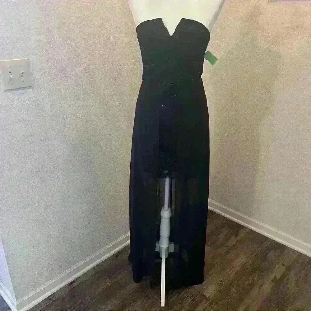 Windsor Black Strapless High-Low Chiffon Gown